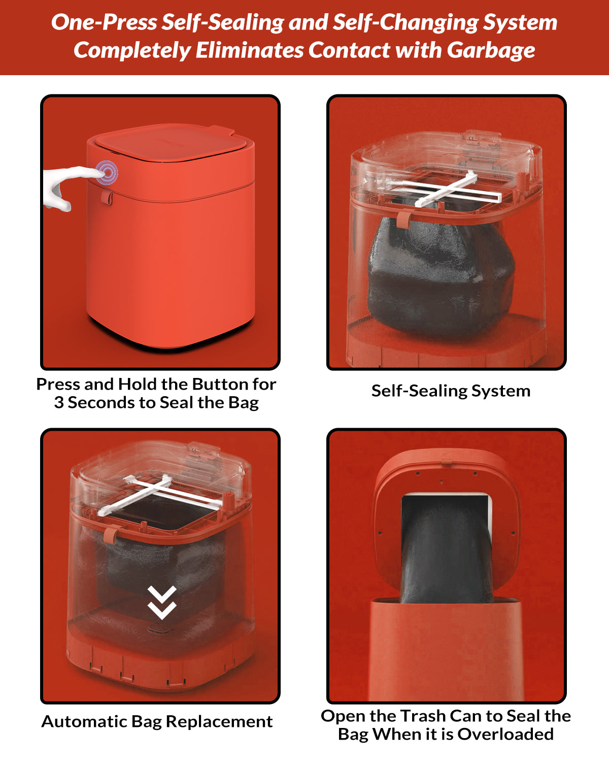 Automatic Trash Cans Touchless, 3.5 Gallon Self-Sealing and Self-Changing Smart Trash Can(Orange)