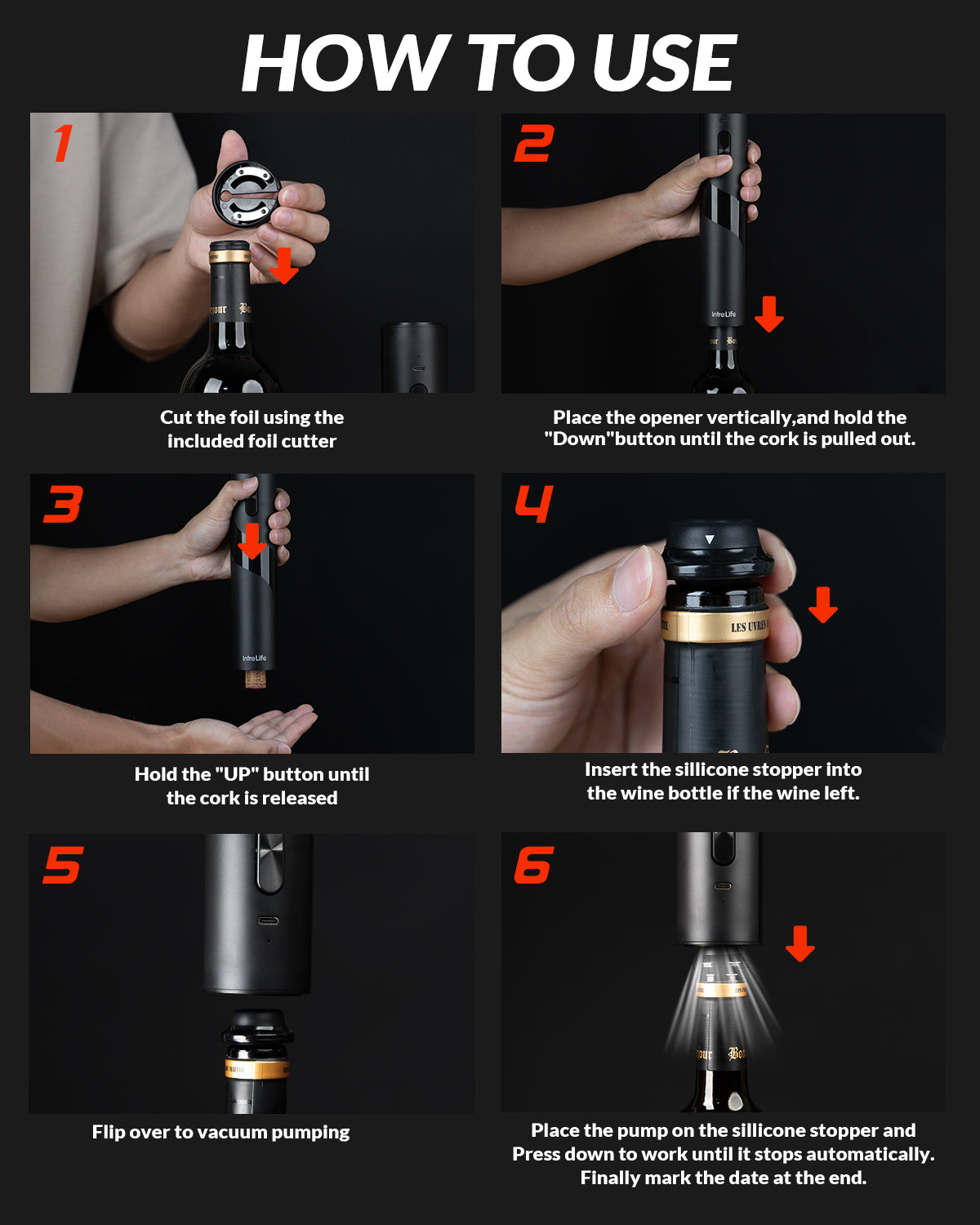 2 in 1 Electric Wine Opener Set,Rechargeable Wine Bottle Openers with Electric Vacuum Preserver,Wine Stopper,Foil Cutter,Automatic Wine Saver Pump Set