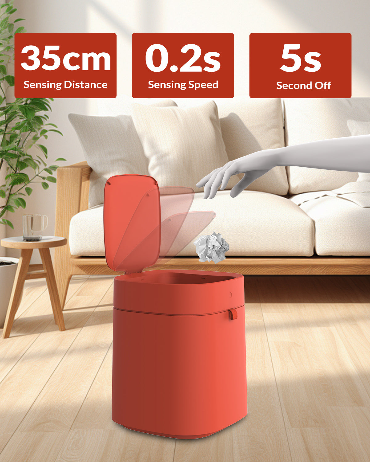 Automatic Trash Cans Touchless, 3.5 Gallon Self-Sealing and Self-Changing Smart Trash Can(Orange)