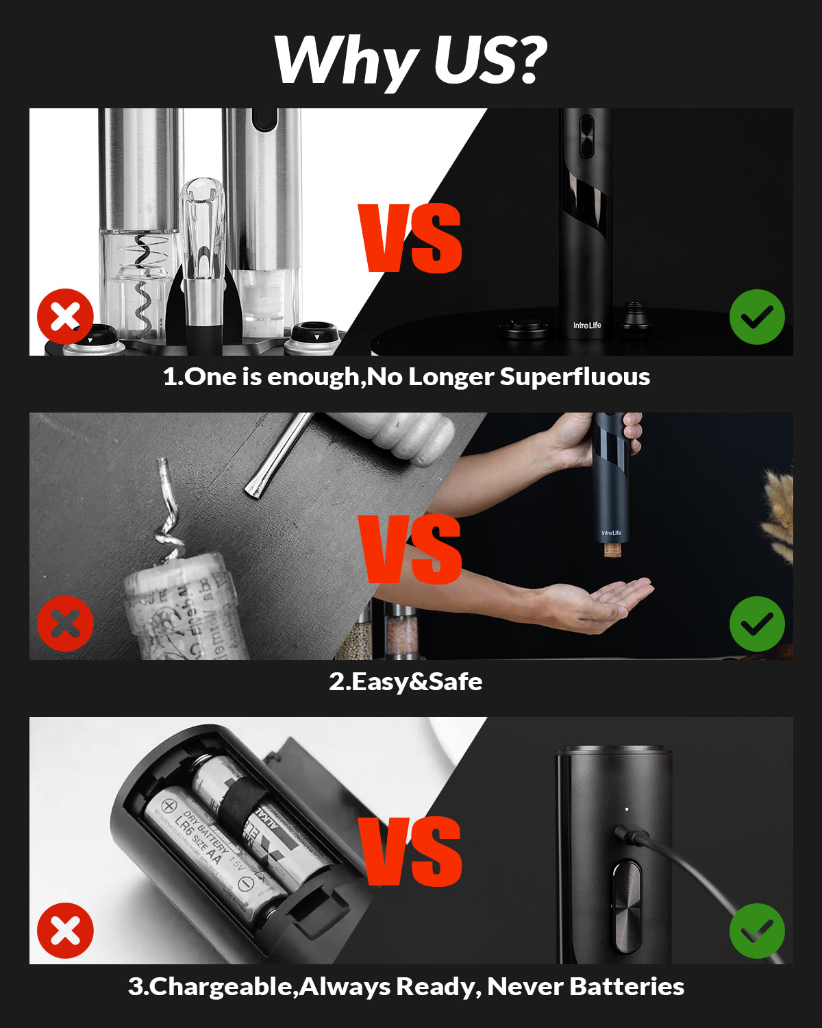 2 in 1 Electric Wine Opener Set,Rechargeable Wine Bottle Openers with Electric Vacuum Preserver,Wine Stopper,Foil Cutter,Automatic Wine Saver Pump Set