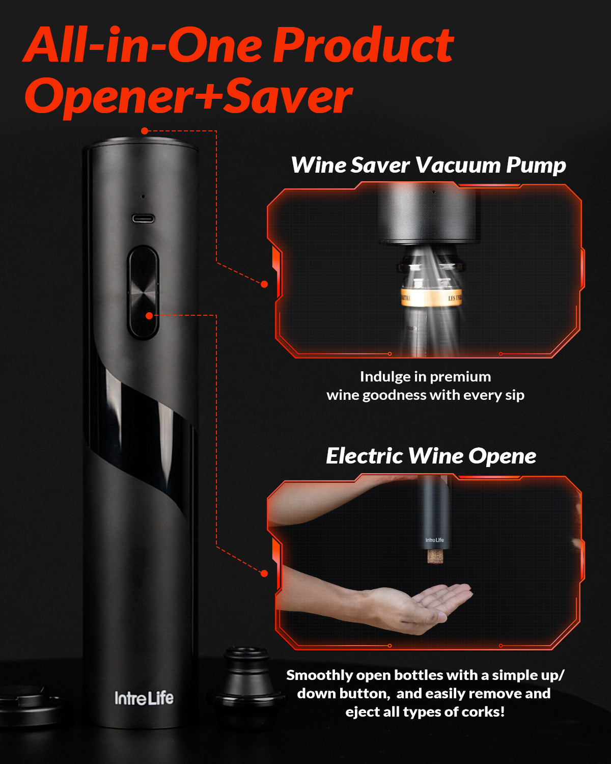 2 in 1 Electric Wine Opener Set,Rechargeable Wine Bottle Openers with Electric Vacuum Preserver,Wine Stopper,Foil Cutter,Automatic Wine Saver Pump Set