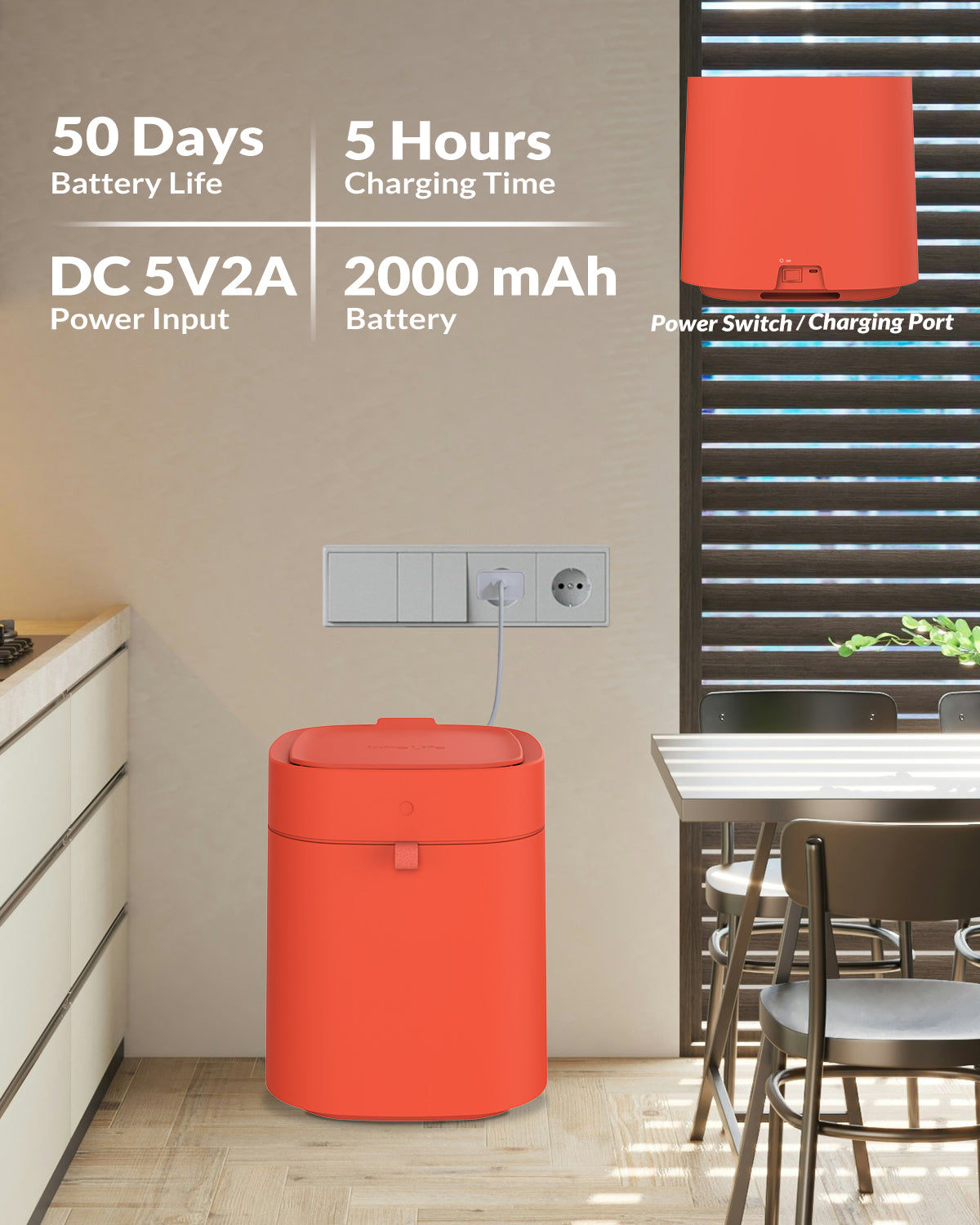 Automatic Trash Cans Touchless, 3.5 Gallon Self-Sealing and Self-Changing Smart Trash Can(Orange)