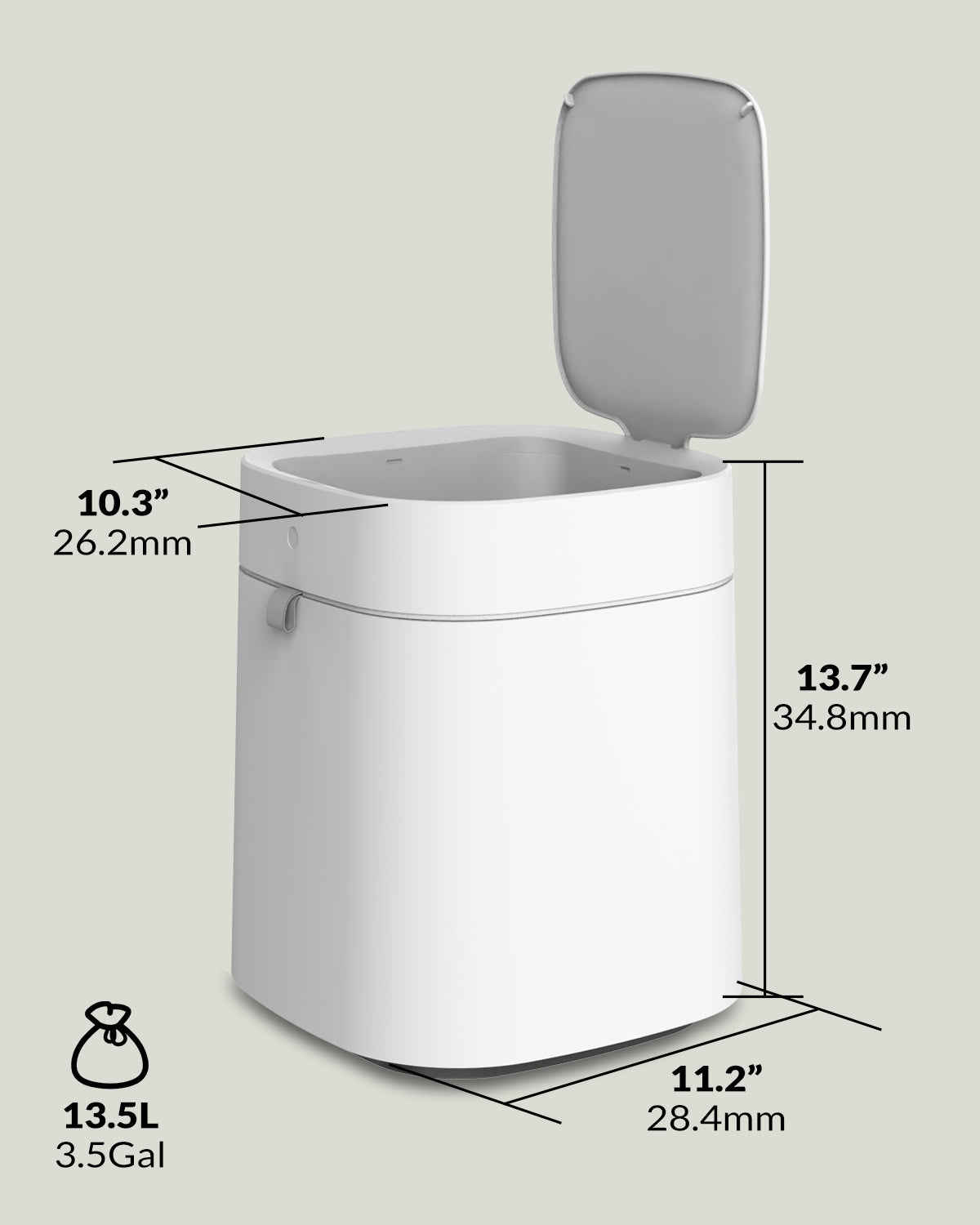 Automatic Trash Can, 3.5 Gallon Self-Sealing and Self-Changing Smart Trash Can, Rechargeable(White)