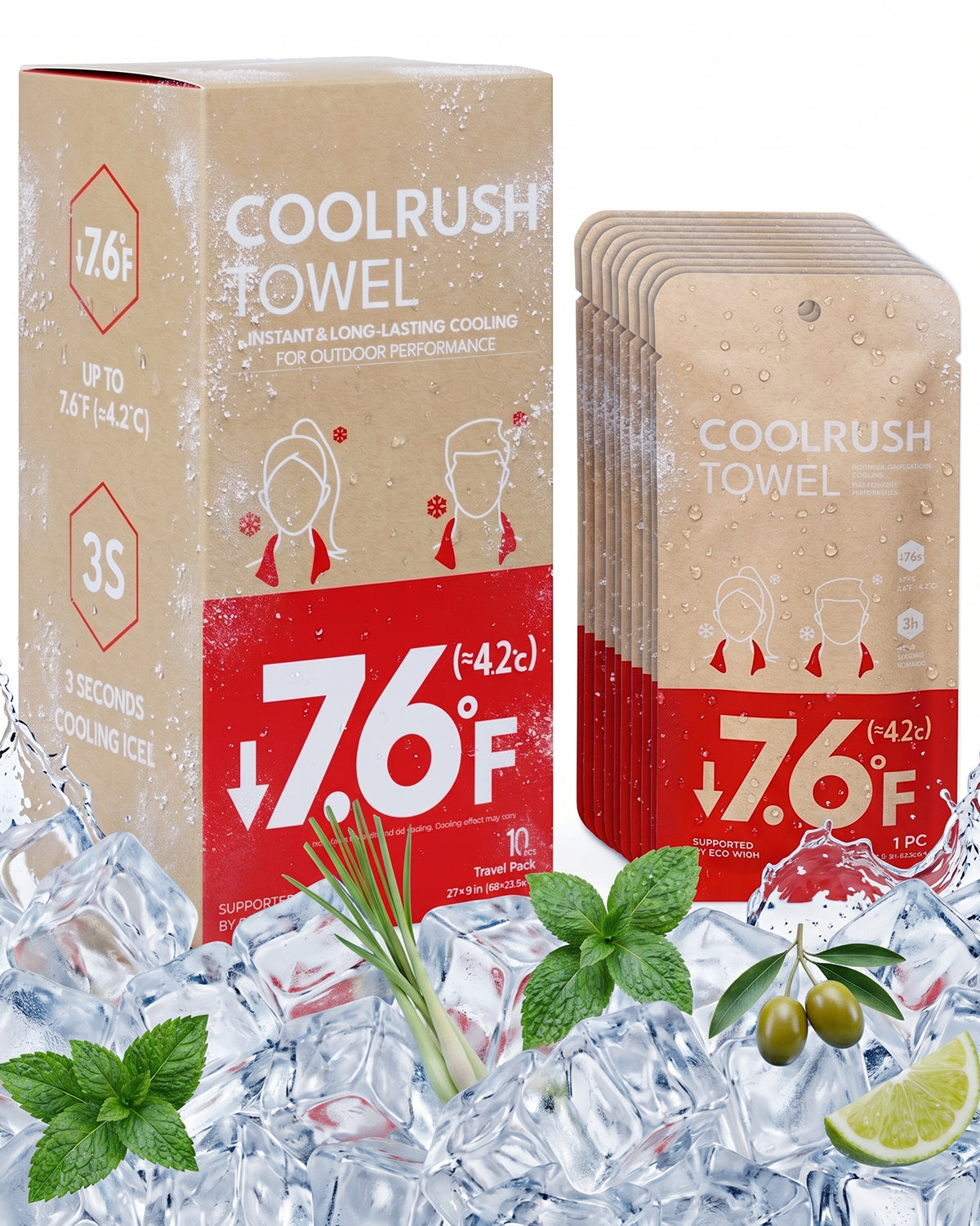 CoolRush Towel with Natural Mint Extract, Instant 3-Second Cooling Towel, Reusable Sports Cooling Wipes for Summer Heat, Alcohol-Free, for Running, Cycling, Gym, Outdoor Activities(Red)