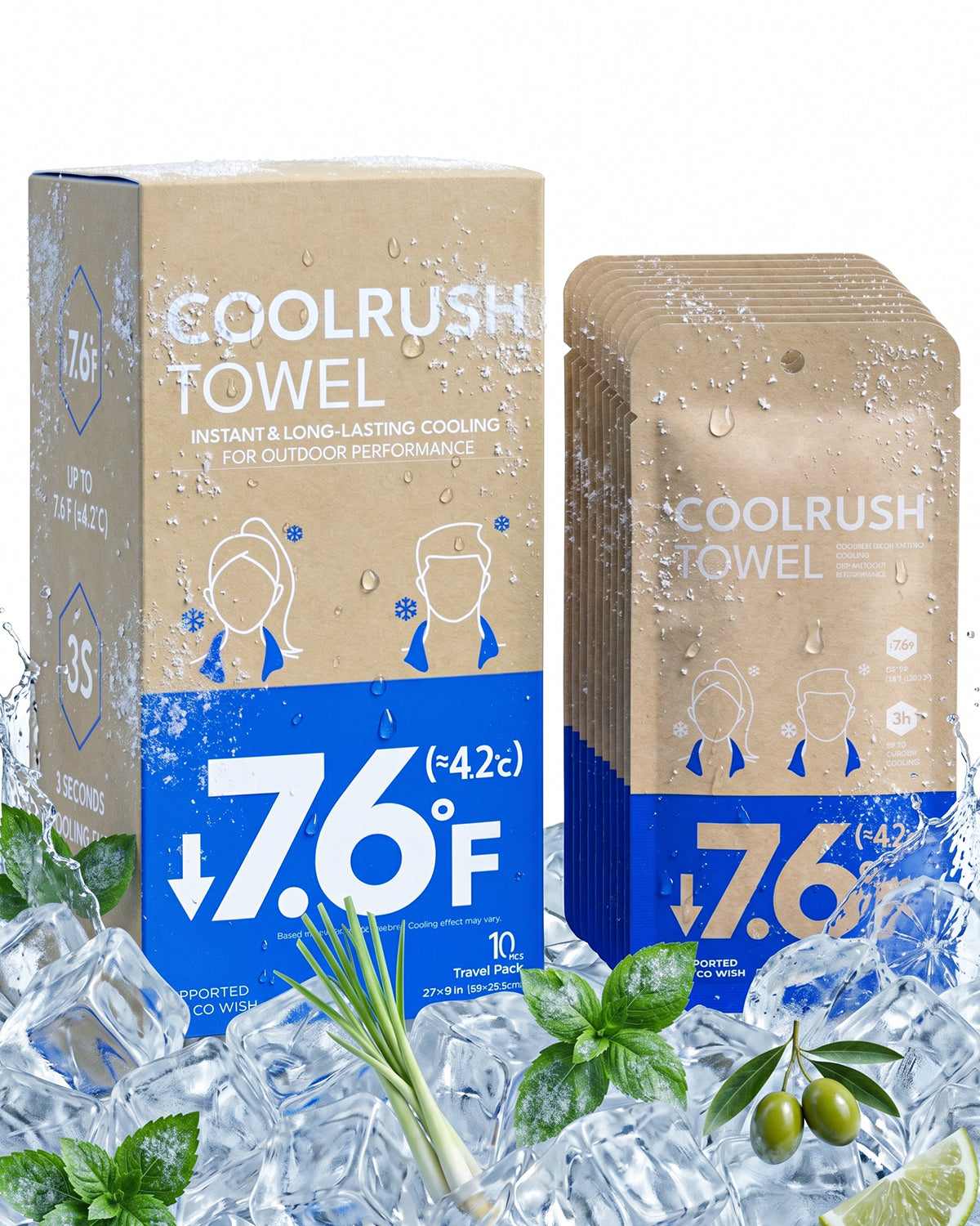 CoolRush Towel with Natural Mint Extract, Instant 3-Second Cooling Towel, Reusable Sports Cooling Wipes for Summer Heat, Alcohol-Free, for Running, Cycling, Gym, Outdoor Activities(Blue)