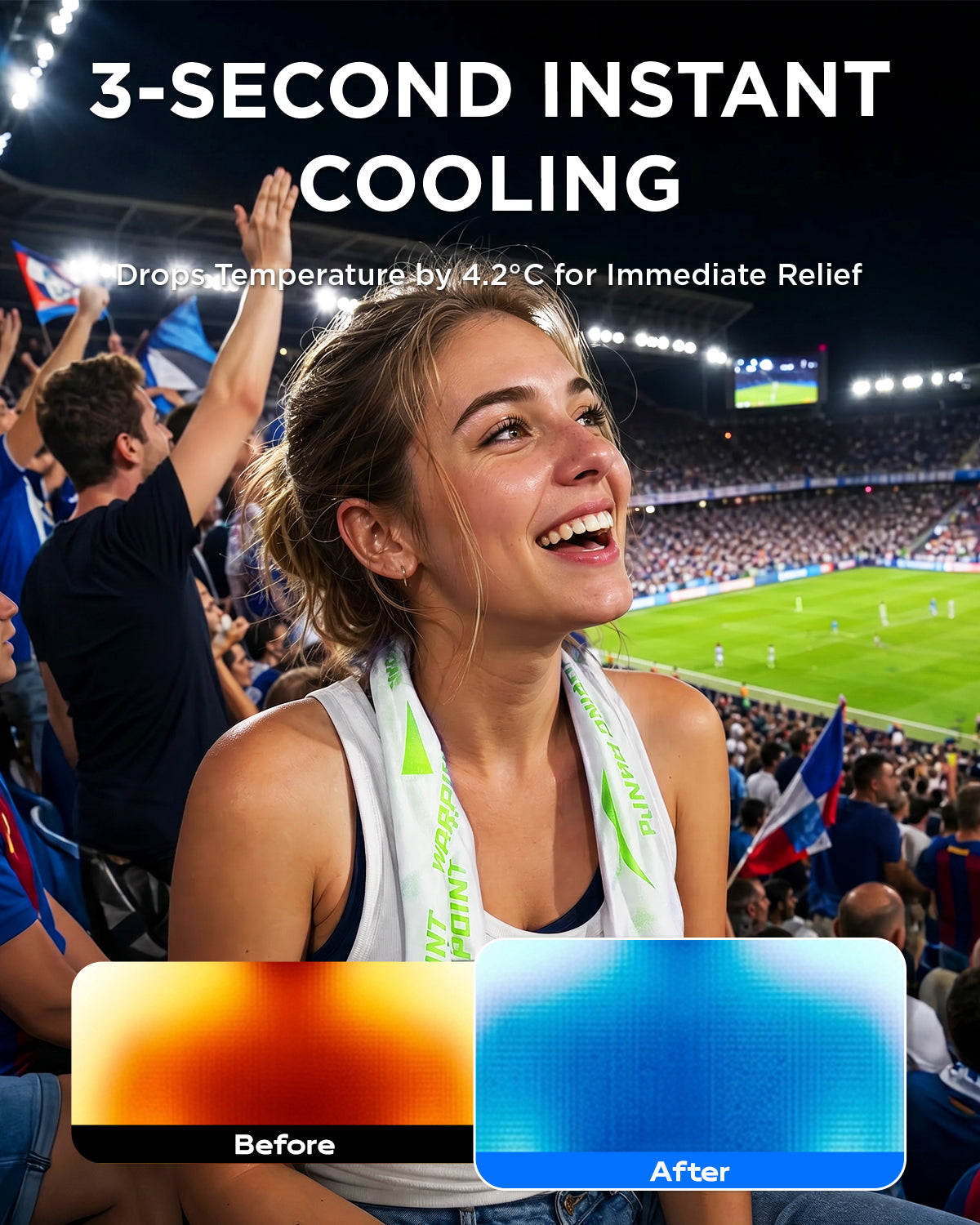 CoolRush Towel with Natural Mint Extract, Instant 3-Second Cooling Towel, Reusable Sports Cooling Wipes for Summer Heat, Alcohol-Free, for Running, Cycling, Gym, Outdoor Activities (Green)