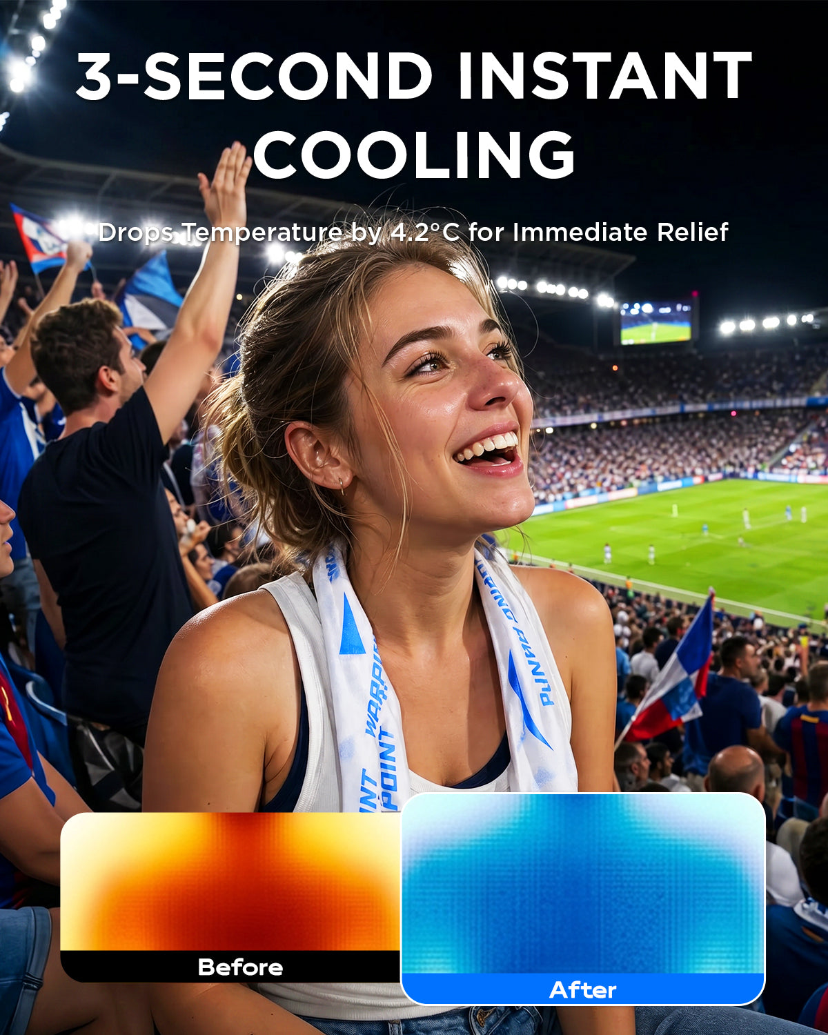 CoolRush Towel with Natural Mint Extract, Instant 3-Second Cooling Towel, Reusable Sports Cooling Wipes for Summer Heat, Alcohol-Free, for Running, Cycling, Gym, Outdoor Activities(Blue)