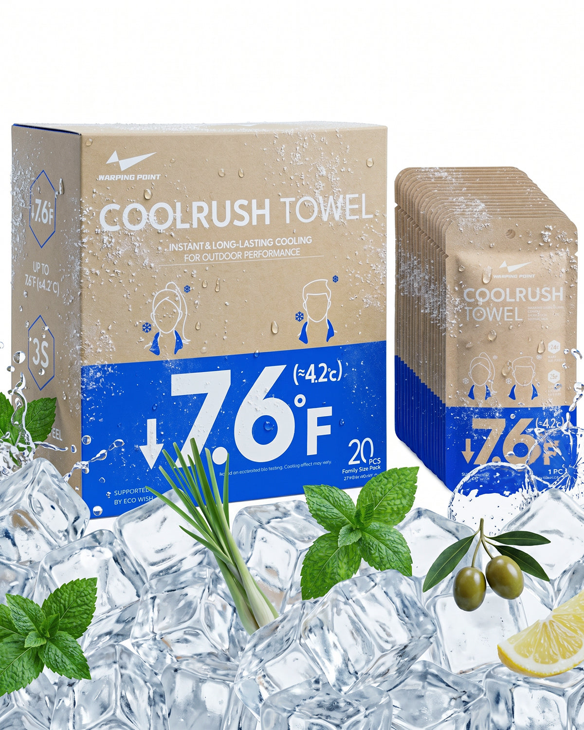 CoolRush Towel with Natural Mint Extract, Instant 3-Second Cooling Towel, Reusable Sports Cooling Wipes for Summer Heat, Alcohol-Free, for Running, Cycling, Gym, Outdoor Activities(Blue)