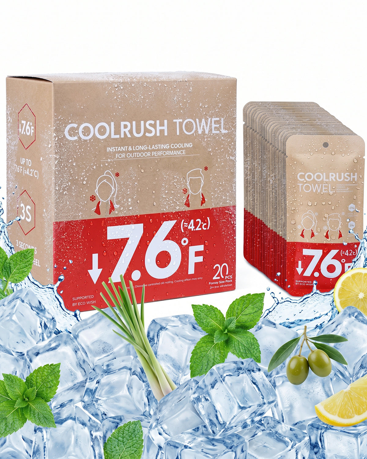 CoolRush Towel with Natural Mint Extract, Instant 3-Second Cooling Towel, Reusable Sports Cooling Wipes for Summer Heat, Alcohol-Free, for Running, Cycling, Gym, Outdoor Activities(Red)