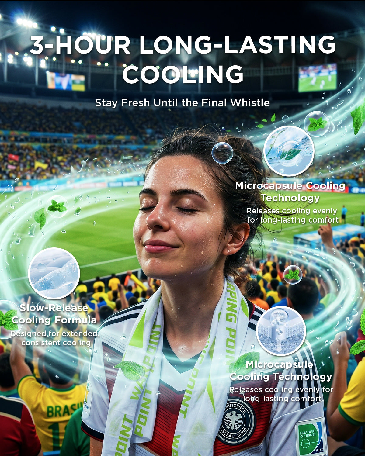 CoolRush Towel with Natural Mint Extract, Instant 3-Second Cooling Towel, Reusable Sports Cooling Wipes for Summer Heat, Alcohol-Free, for Running, Cycling, Gym, Outdoor Activities (Green)