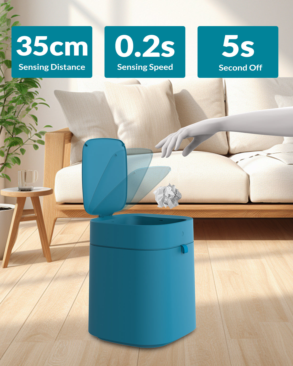 Automatic Trash Cans Touchless, 3.5 Gallon Self-Sealing and Self-Changing Smart Trash Can(Teal)