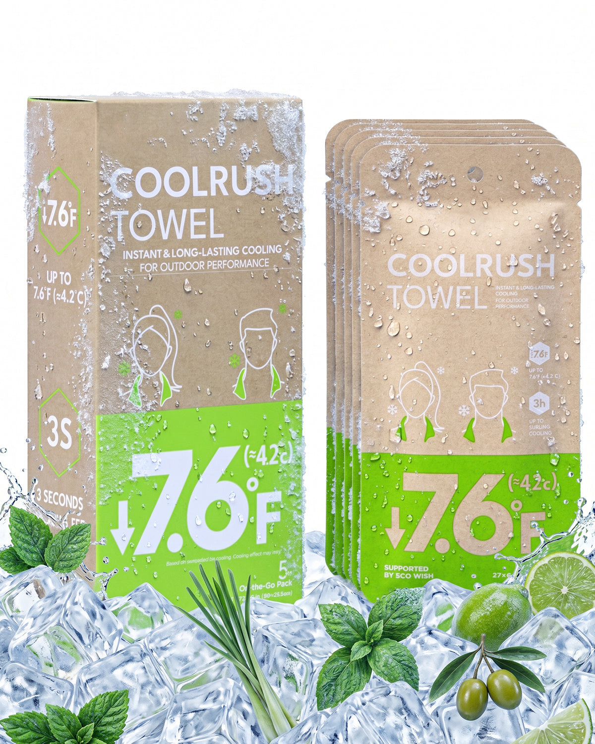 CoolRush Towel with Natural Mint Extract, Instant 3-Second Cooling Towel, Reusable Sports Cooling Wipes for Summer Heat, Alcohol-Free, for Running, Cycling, Gym, Outdoor Activities (Green)