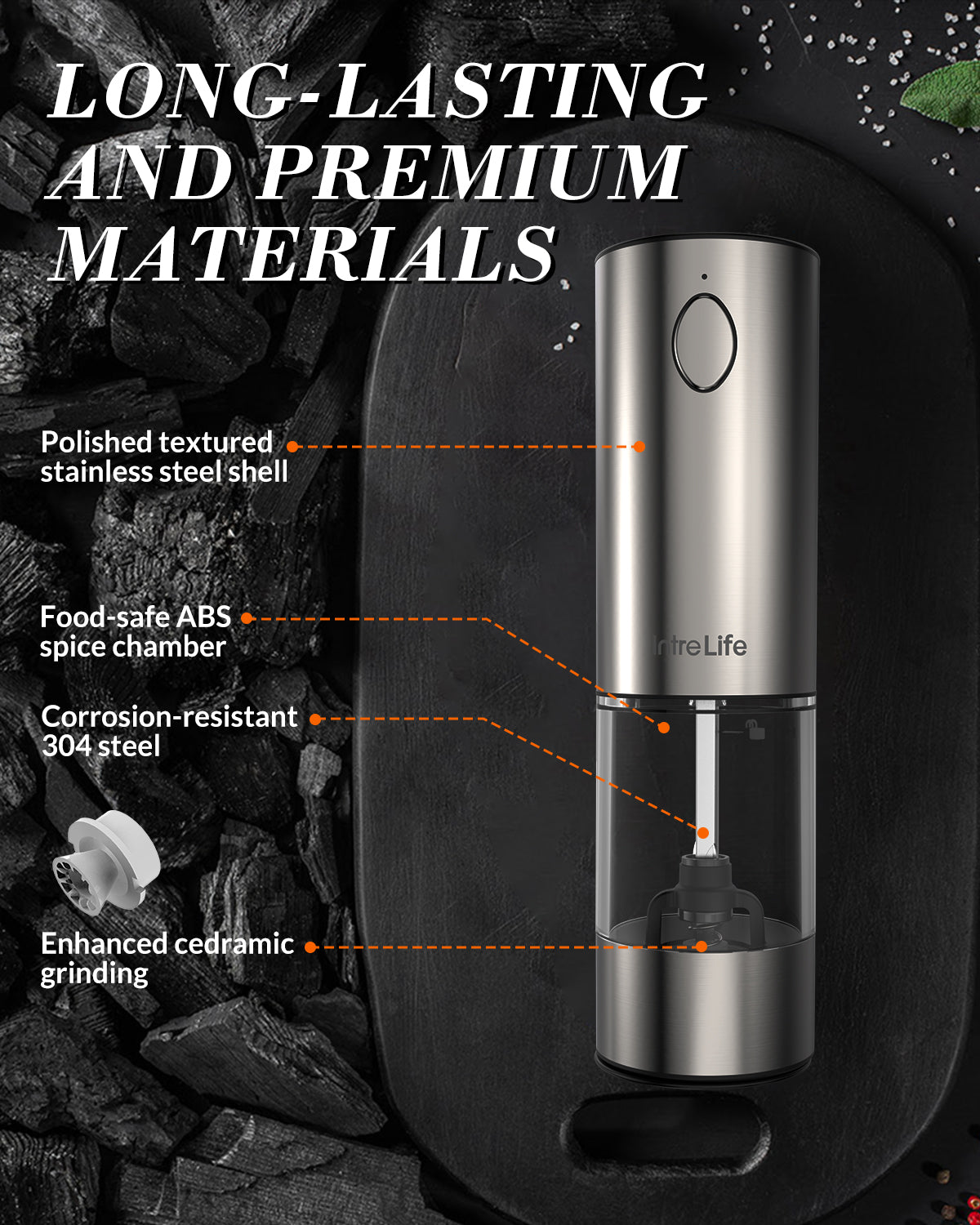 Electric Salt and Pepper Grinder Set,Rechargeable Stainless Steel Automatic Pepper Salt Mill Shaker,5 Adjustable Coarseness with LED Refillable One Hand Operation